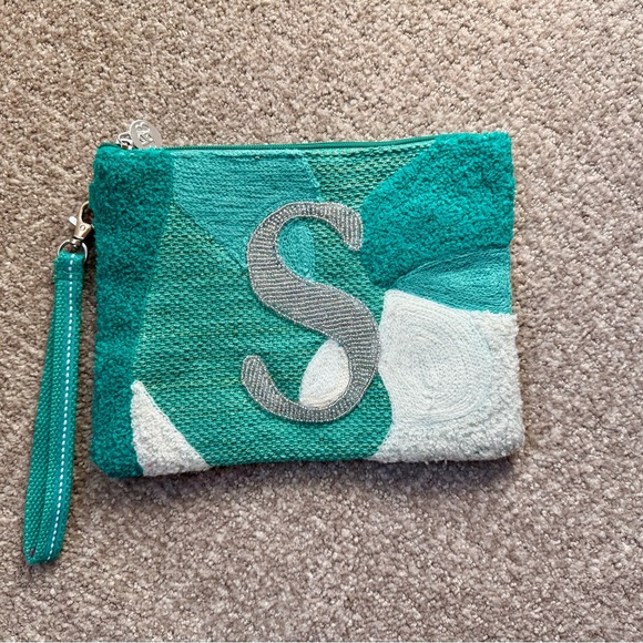 America & Beyond Monogram Pouch Beaded “S” Tufted Embroidery Clutch Wristlet